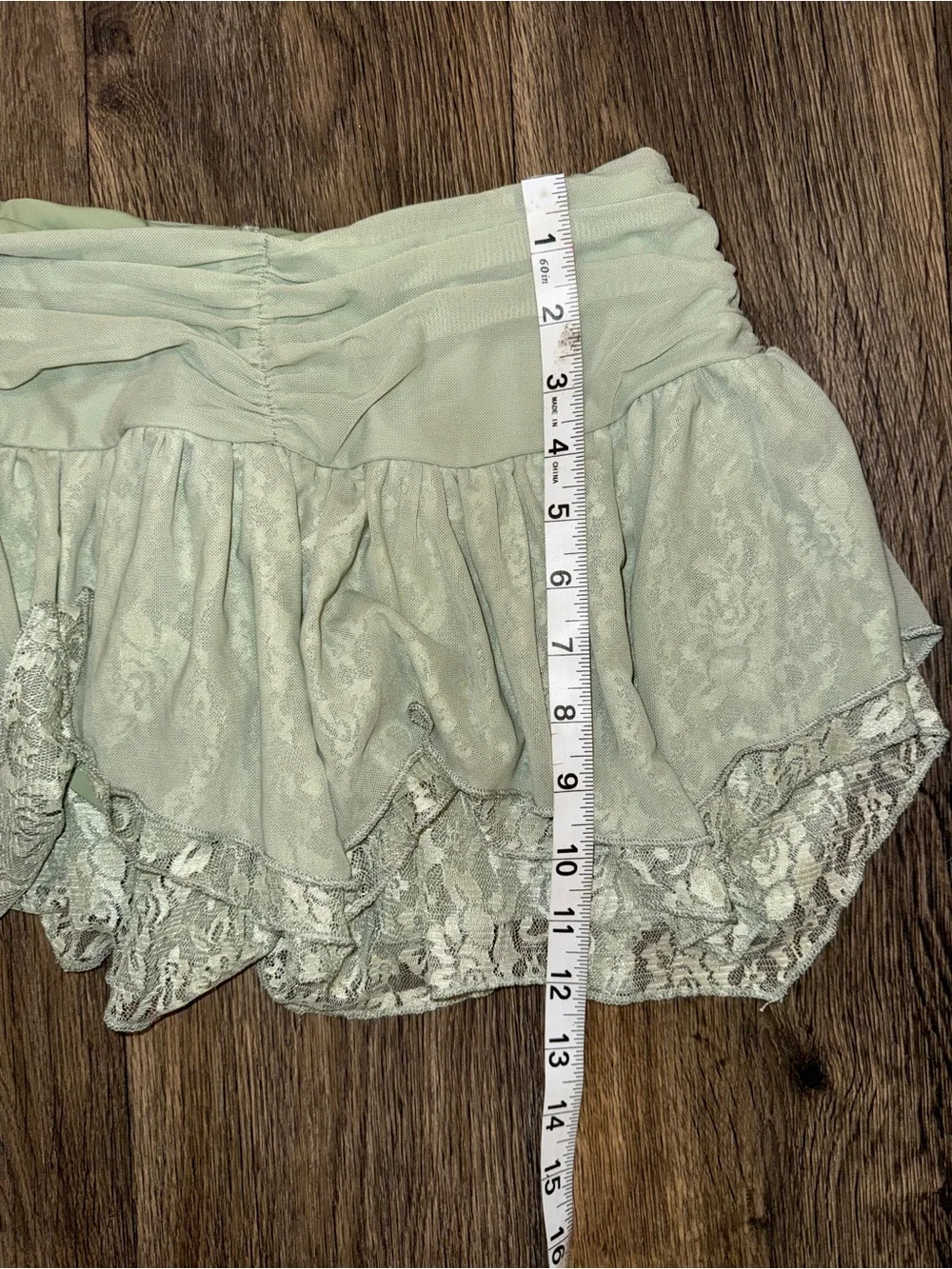 Sage Green Lace Ruffle Mini Skirt Skort